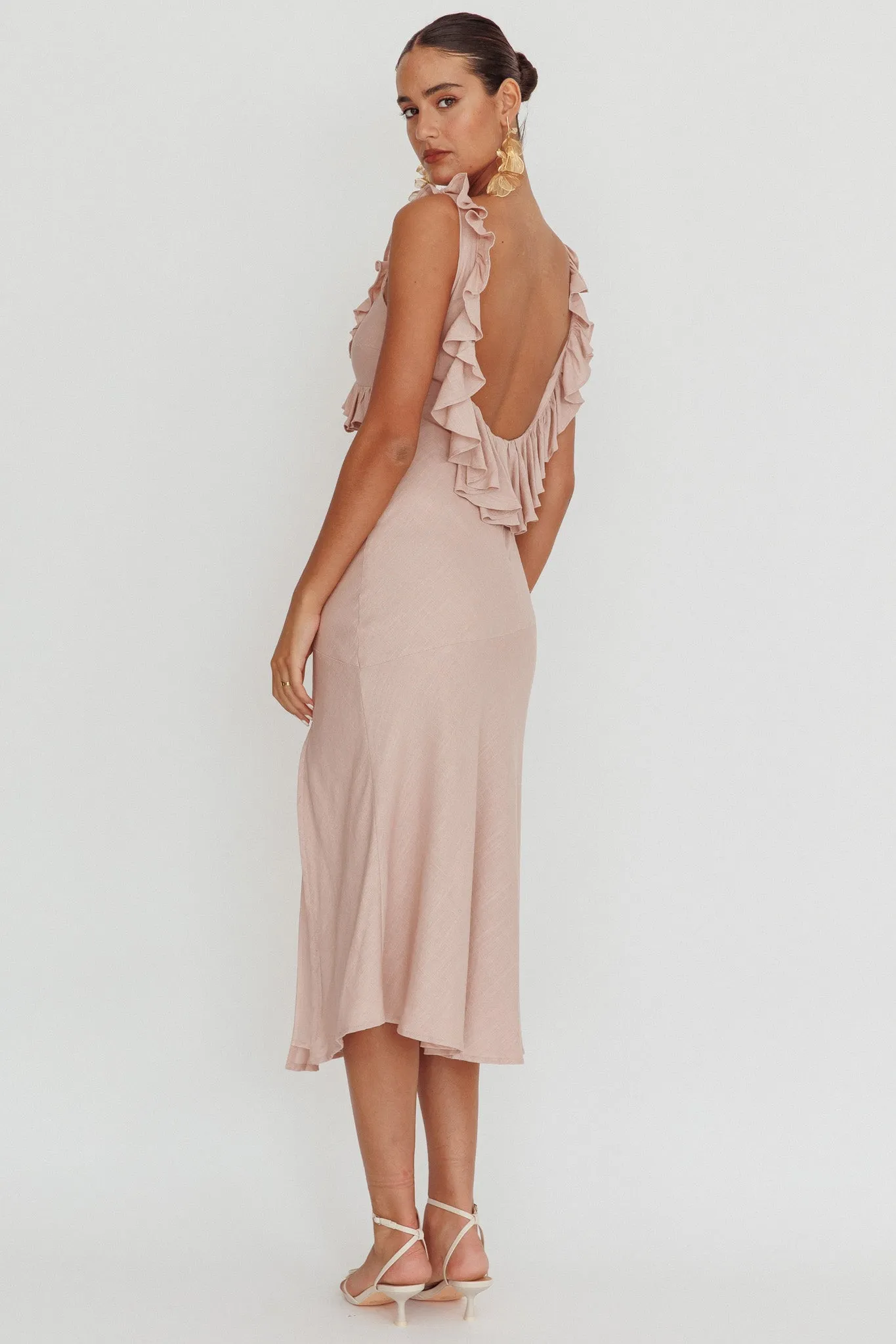 Alba Frill Trim Midi Dress Baby Blush