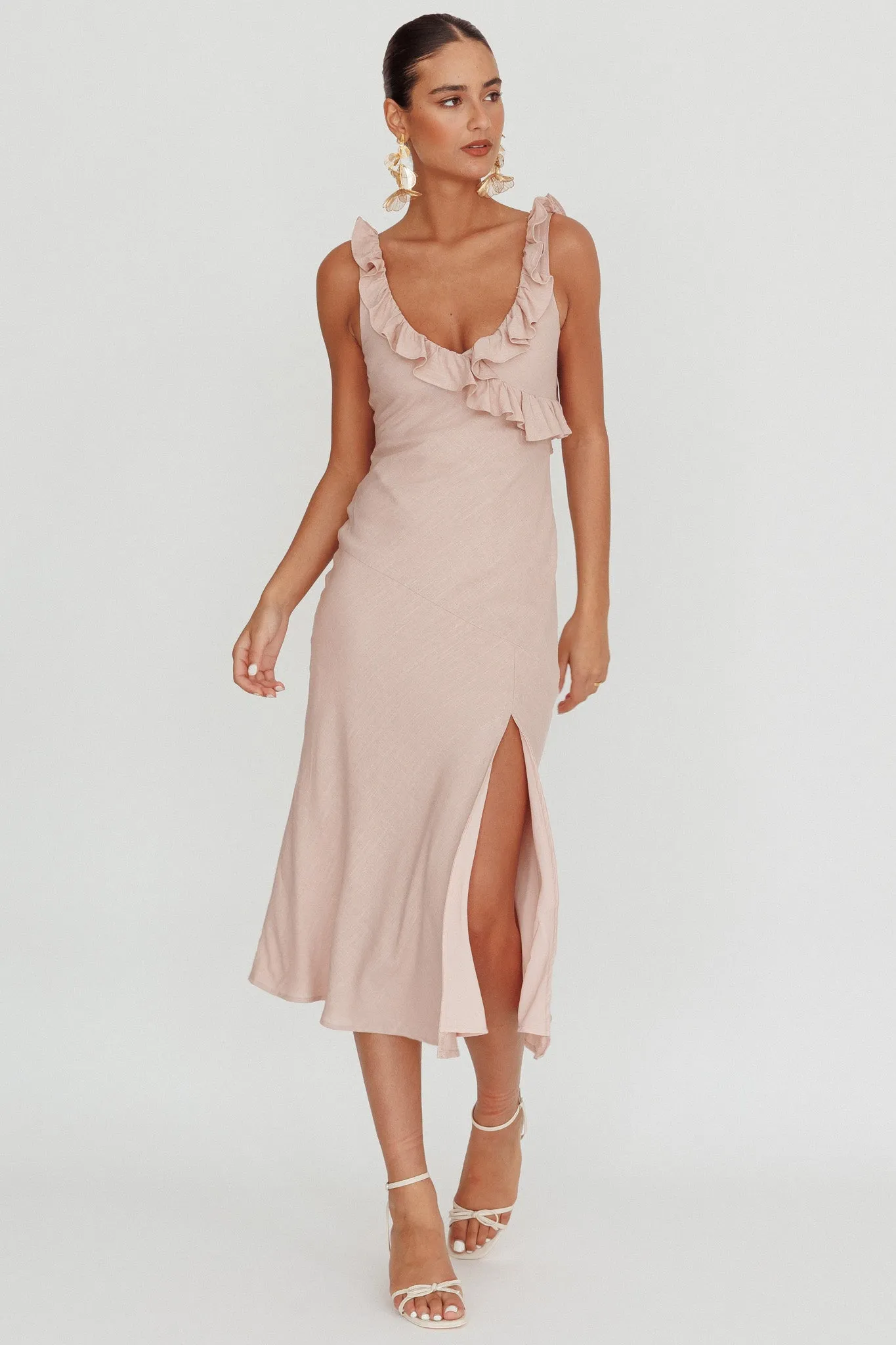 Alba Frill Trim Midi Dress Baby Blush