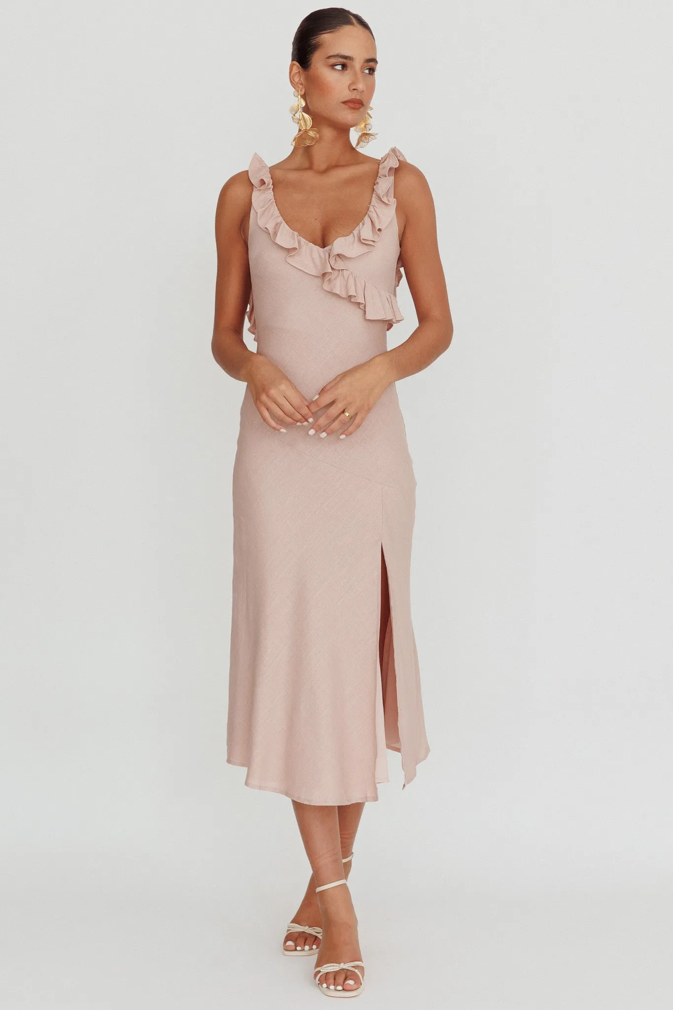 Alba Frill Trim Midi Dress Baby Blush