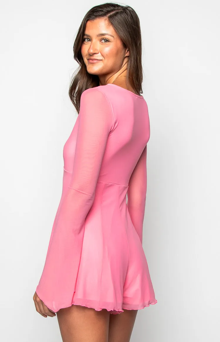 Ambrose Pink Long Sleeve Playsuit