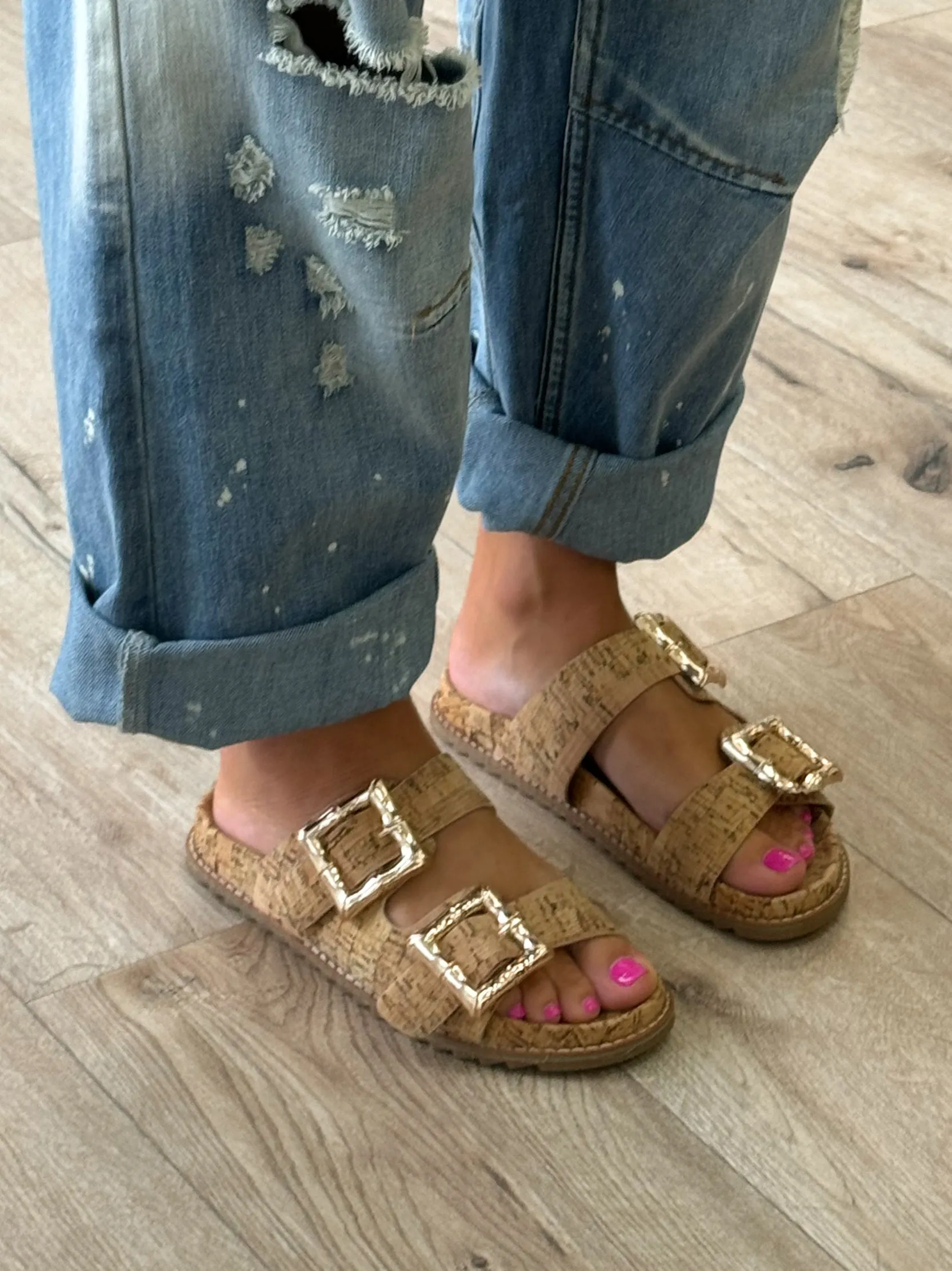 Bamboo Buckle Slides | Cork | FINAL SALE