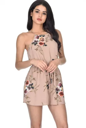 Beige Floral Printed Playsuit