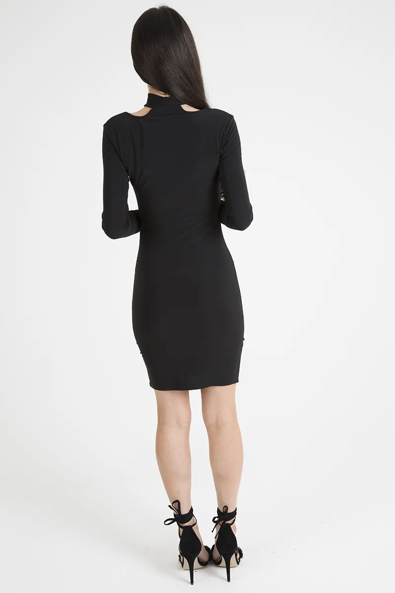 Black Ruched Choker Bodycon Dress - Primrose