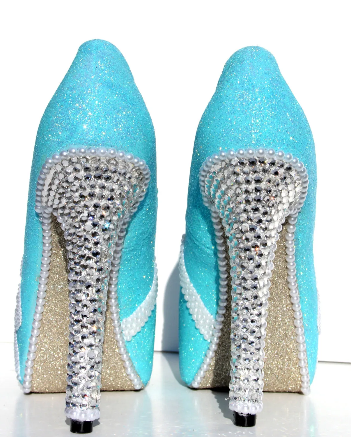 Blue Glitter Heels with Pearls