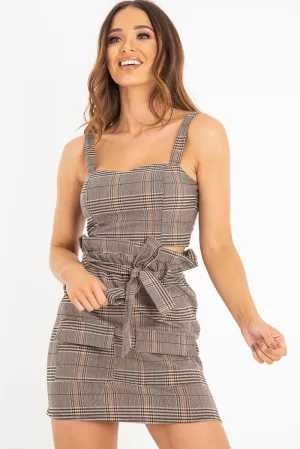 Brown Check Bralet Tie Front Skirt Co-Ord - Beatrice