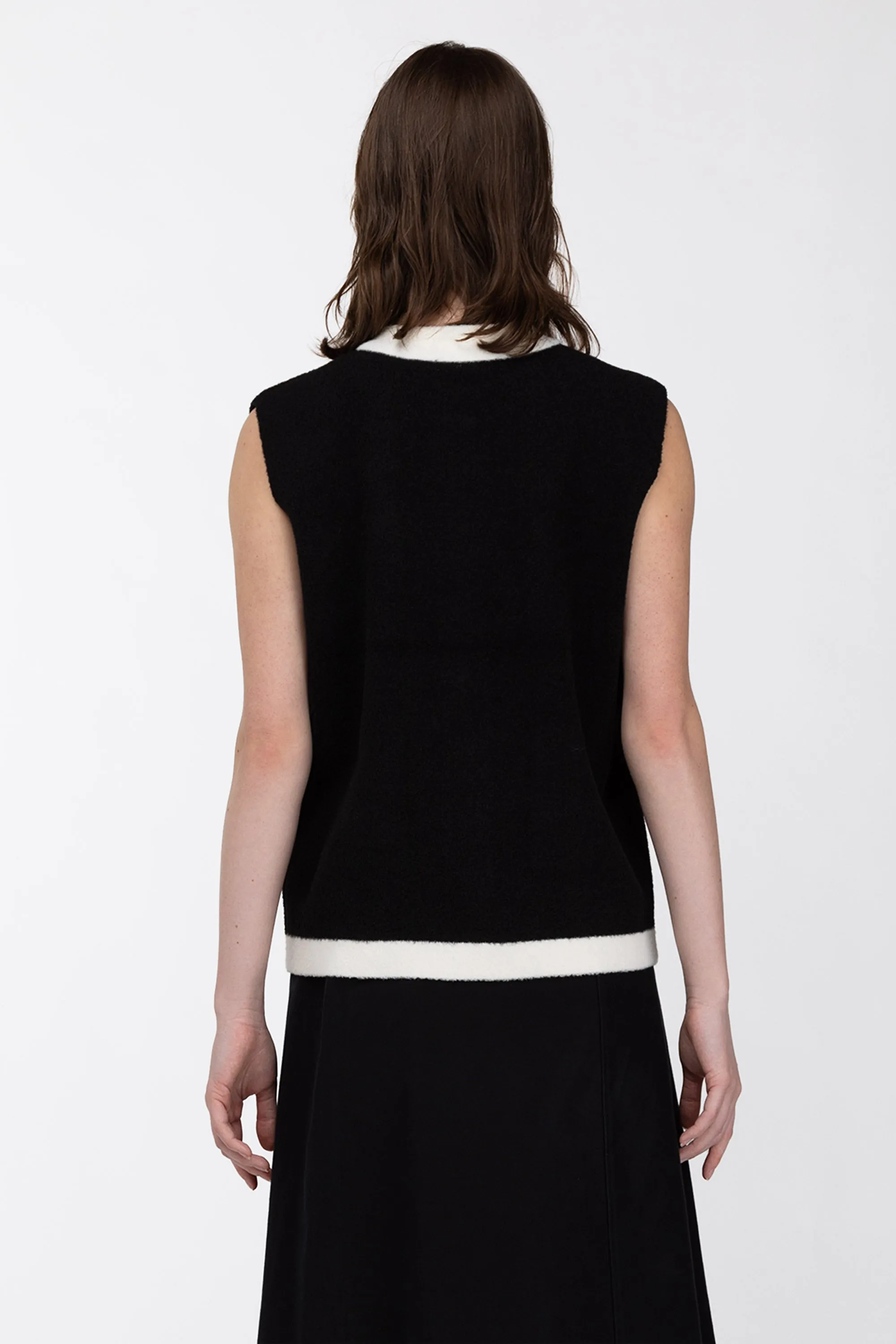 CONTRAST TRIM VEST CARDIGAN