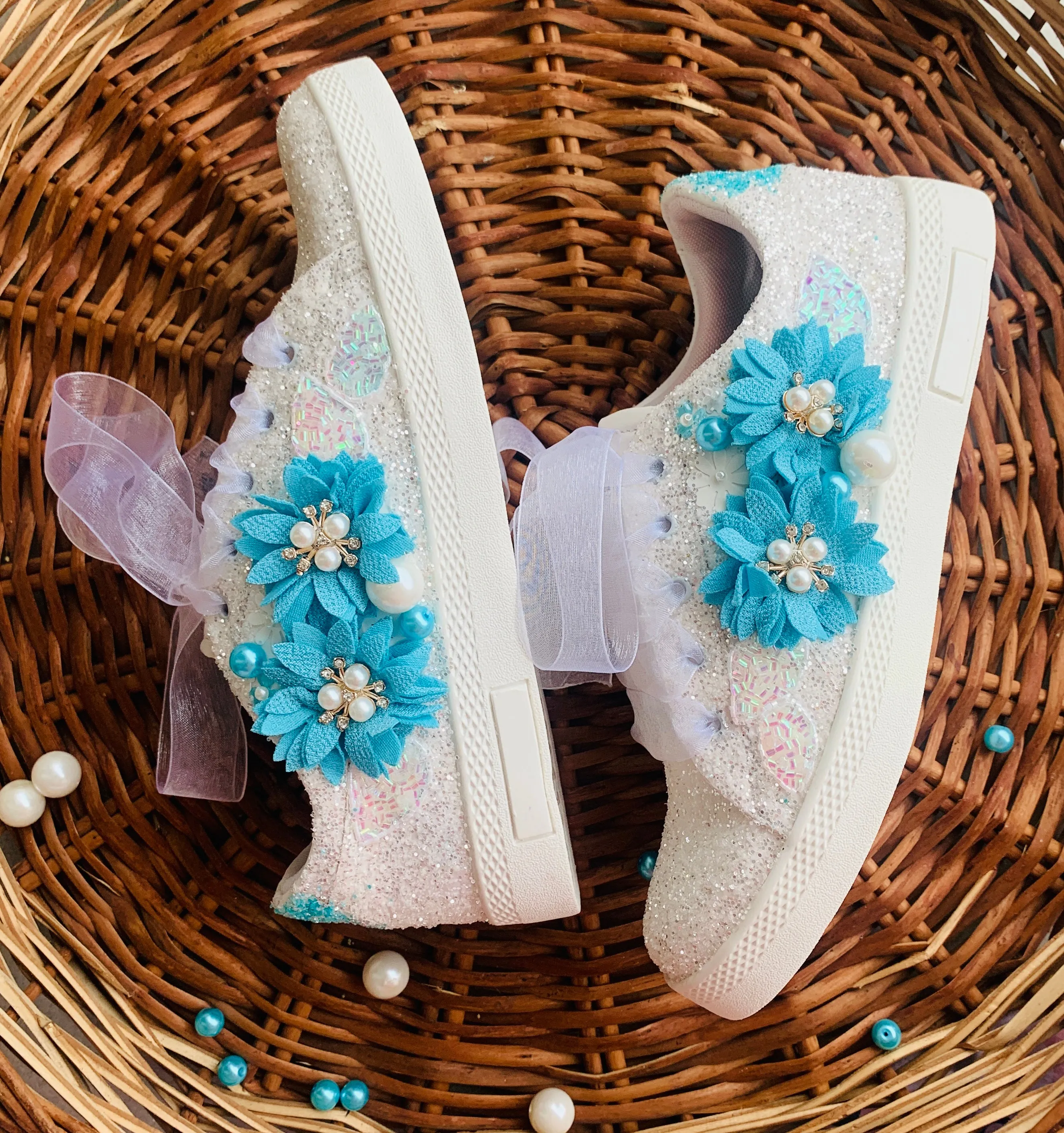 FUNKY N TRENDY blue floral hand work sneakers for brides / bridesmaids/ sky blue sneakers / blue sneakers / floral shoes / floral embroidered sneakers/ embroidered shoes