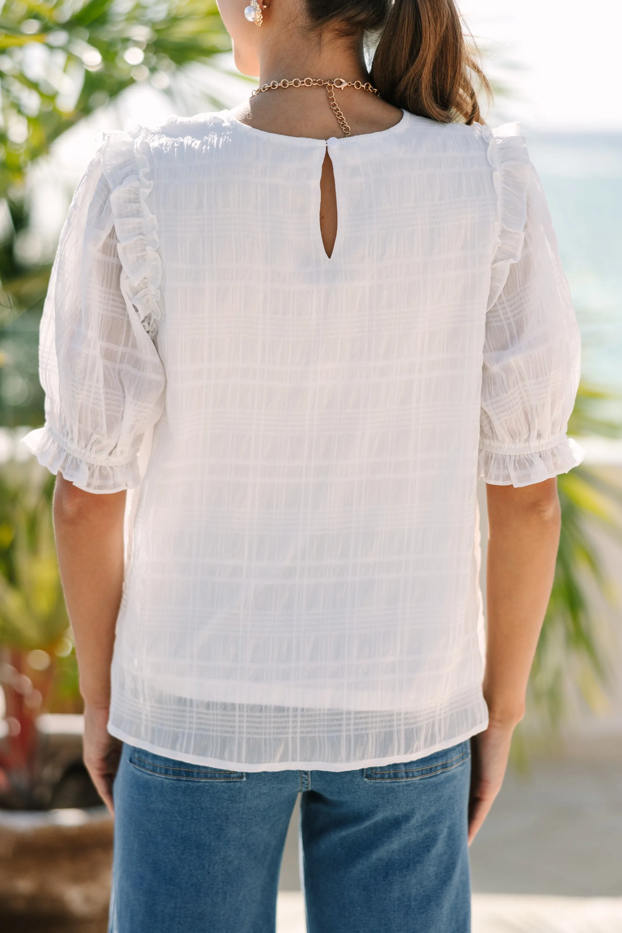 Glad To See You White Ruffled Blouse