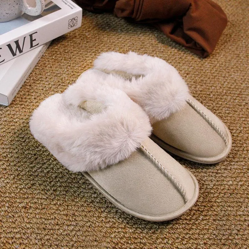 Home Fur Mouth Cotton Slippers Non-slip Toe Cap Autumn And Winter Plush Comfortable