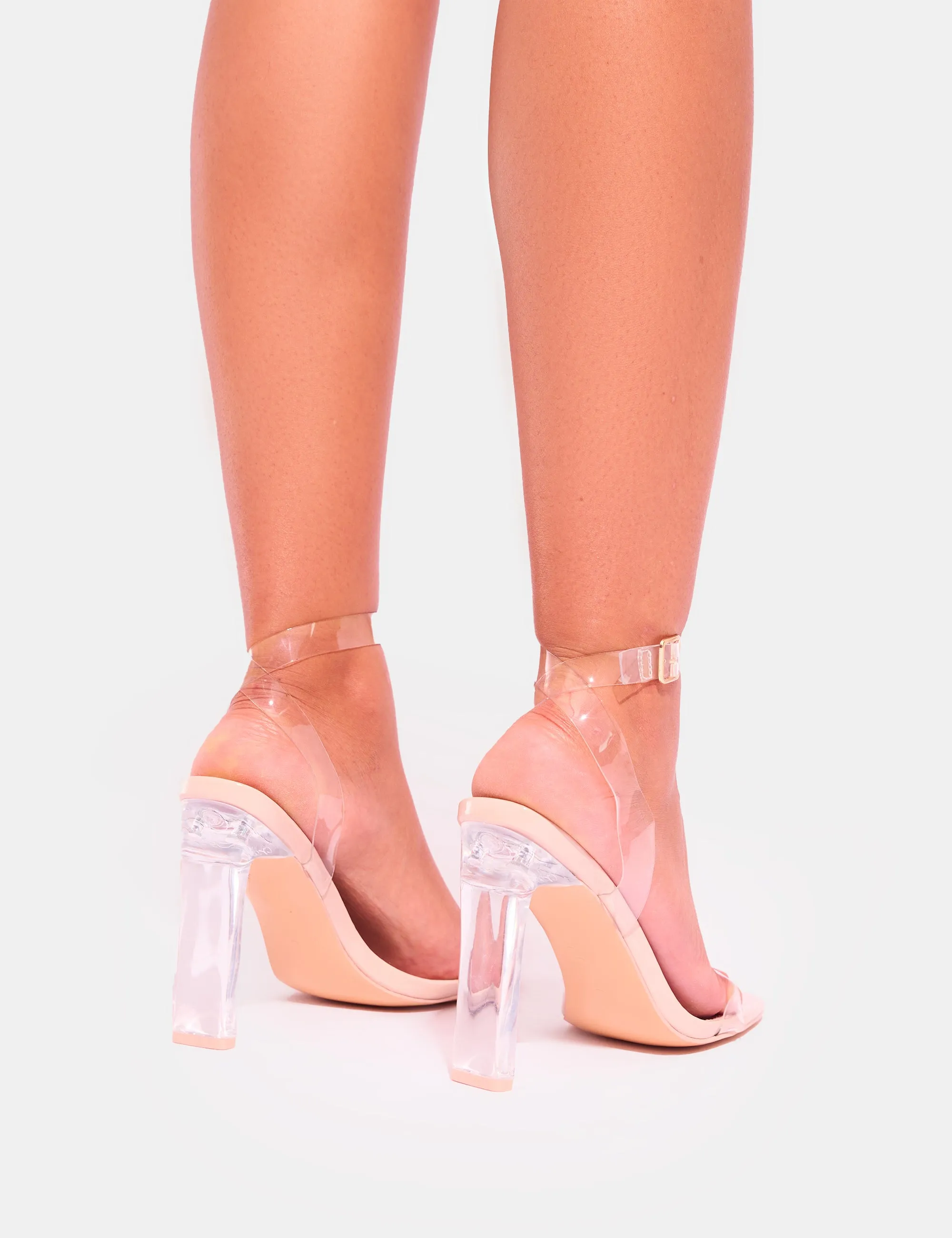 Inka Nude Perspex Round Toe Flat Block Heels