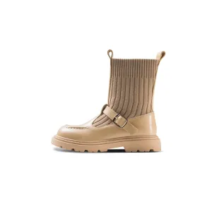 Knit Paneled Anti-slip Girl Camel Sock Boots