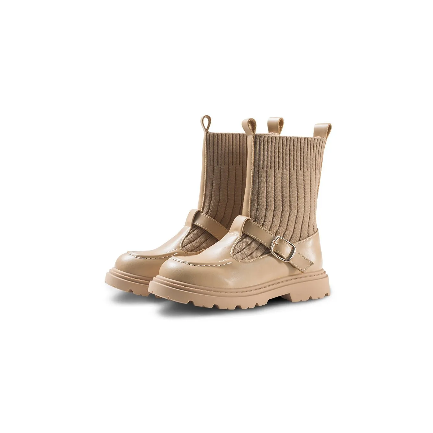 Knit Paneled Anti-slip Girl Camel Sock Boots