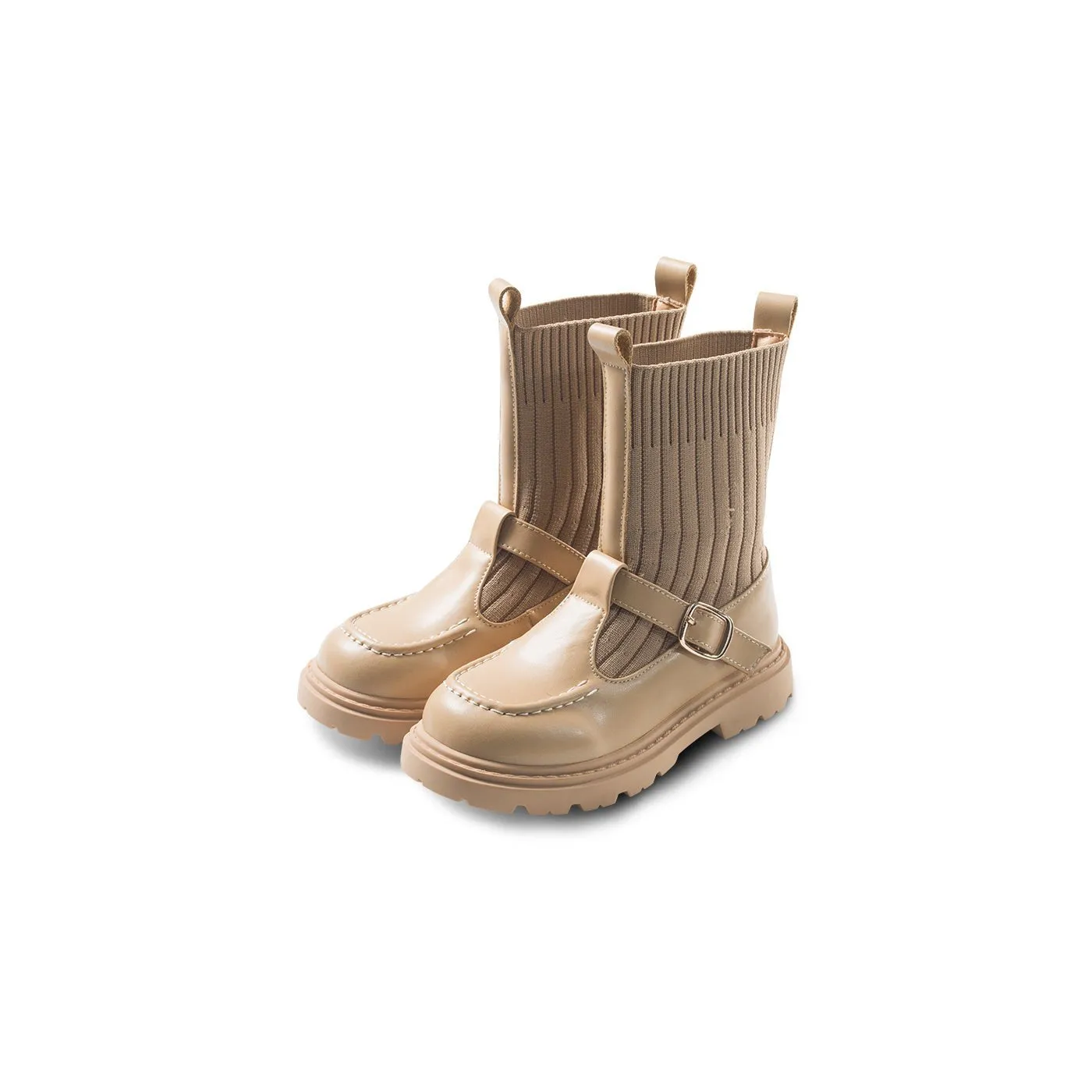 Knit Paneled Anti-slip Girl Camel Sock Boots