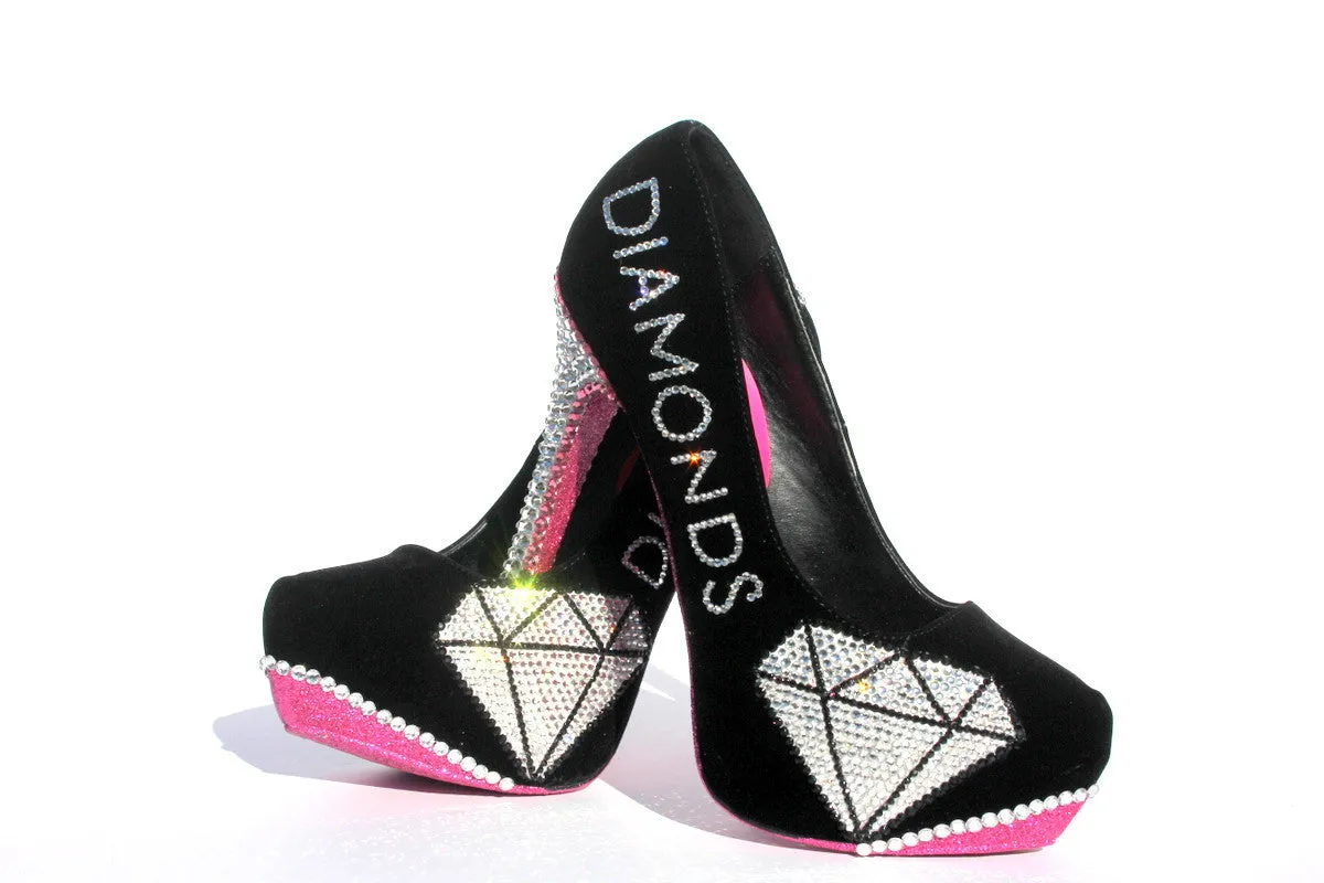 Pink & Black Crystal "Diamond" Heels