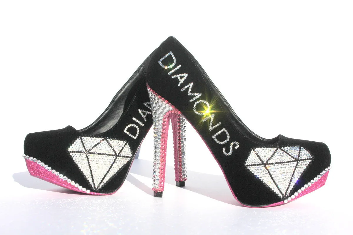 Pink & Black Crystal "Diamond" Heels