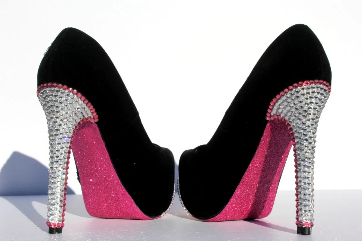 Pink & Black Crystal "Diamond" Heels