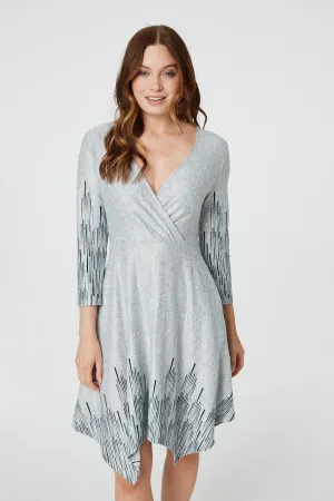 Printed Hanky Hem Wrap Dress