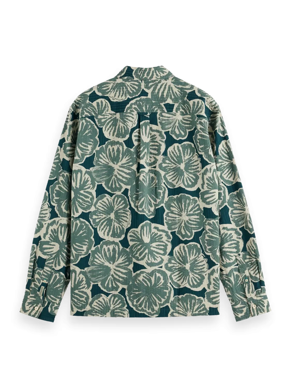 Regular-Fit Seersucker Flower Printed Shirt (Green) - 178724WI24300