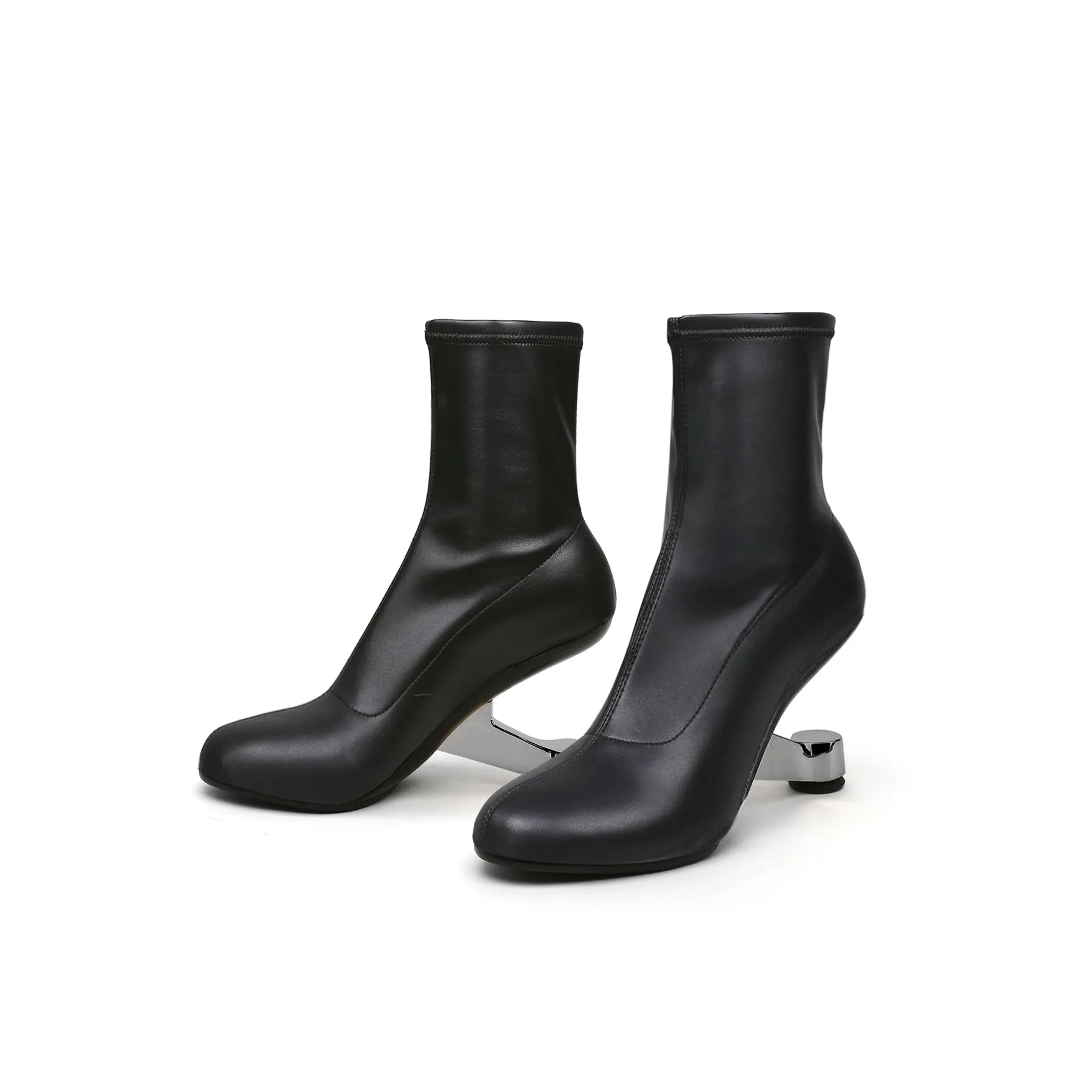 Round Toe Classic Black Leather Boots