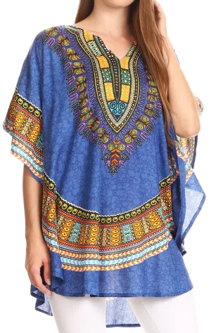 Sakkas Alba Tribal Circle Cover-up Tunic Vibrant Colors Relaxed