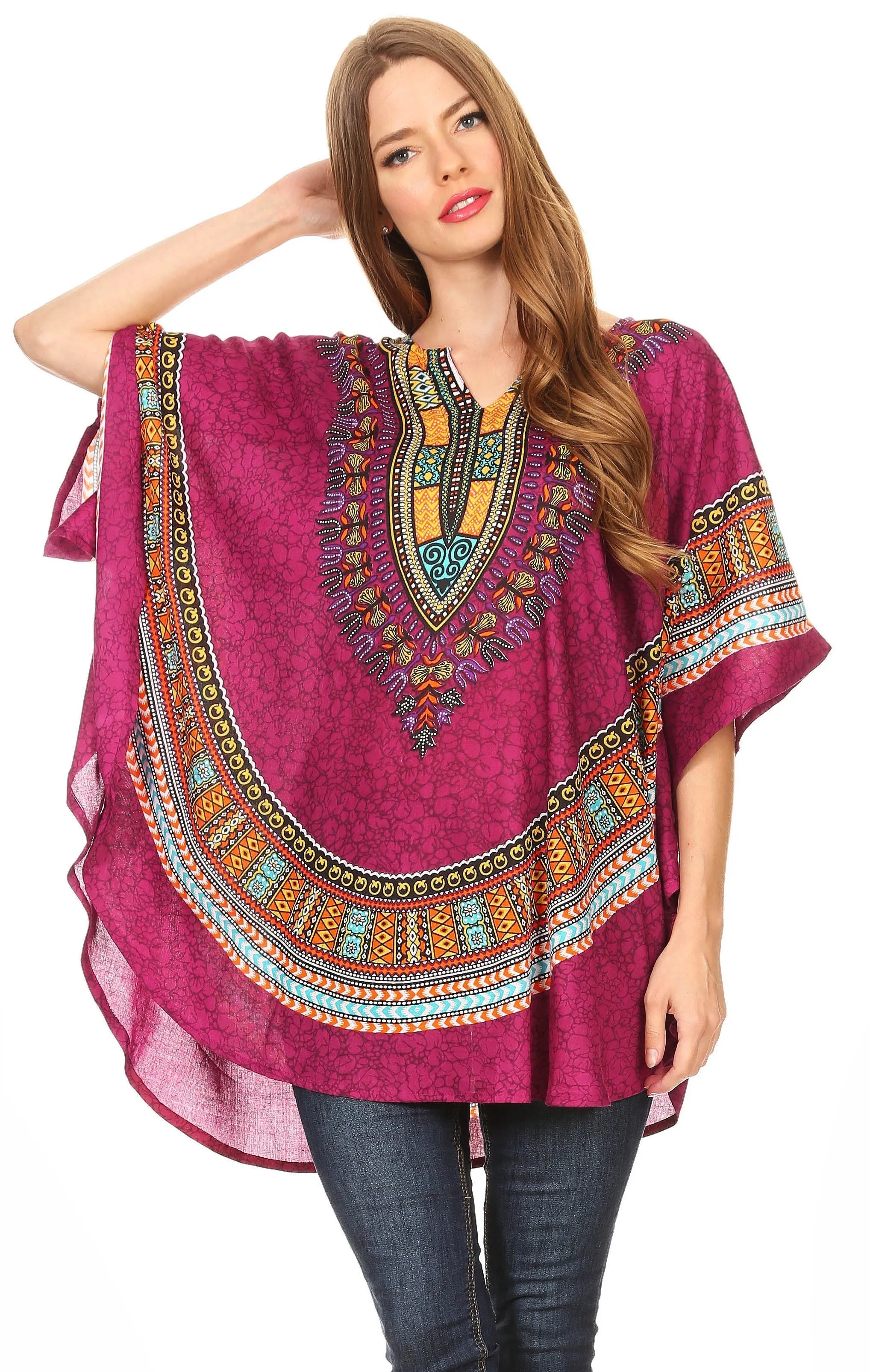 Sakkas Alba Tribal Circle Cover-up Tunic Vibrant Colors Relaxed