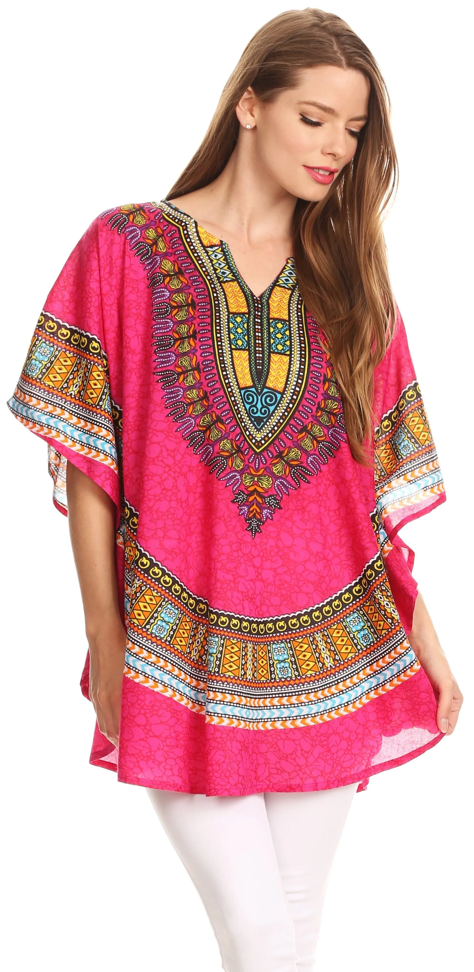 Sakkas Alba Tribal Circle Cover-up Tunic Vibrant Colors Relaxed