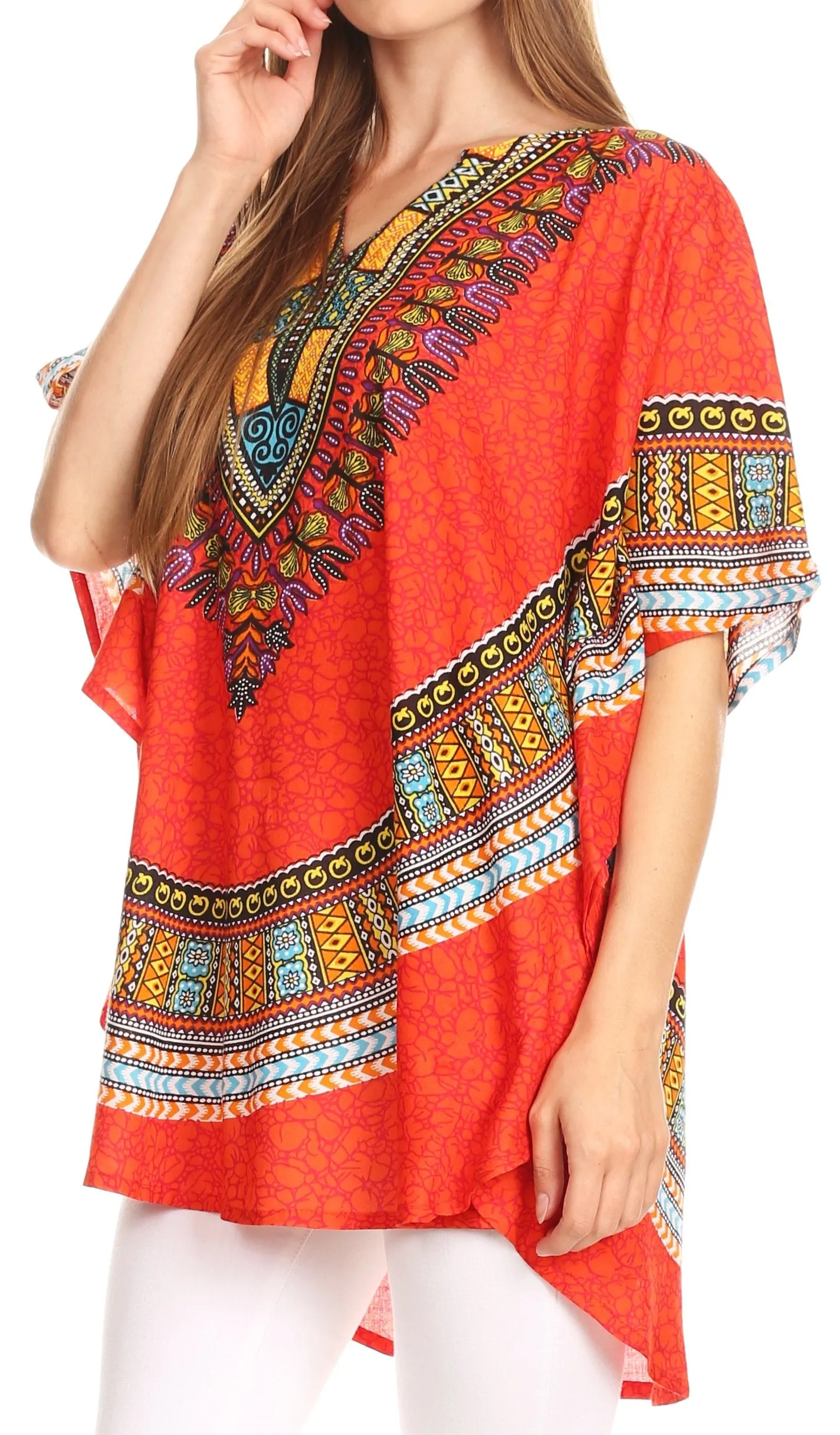 Sakkas Alba Tribal Circle Cover-up Tunic Vibrant Colors Relaxed