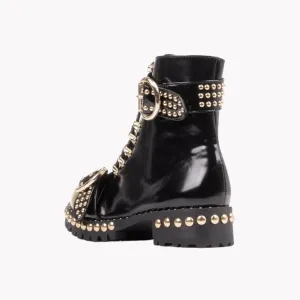 Studded Leather Buckle Boots