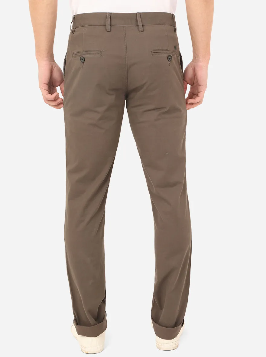 Taupe Brown Solid Uno Fit Casual Trouser | JadeBlue