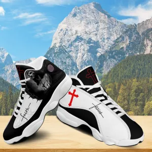 Teesdily | Jesus Art Faith Red Cross Basketball Shoes, Jesus Faith Running Shoes, Christian Unisex Basketball Shoes, Faith Believers Gifts