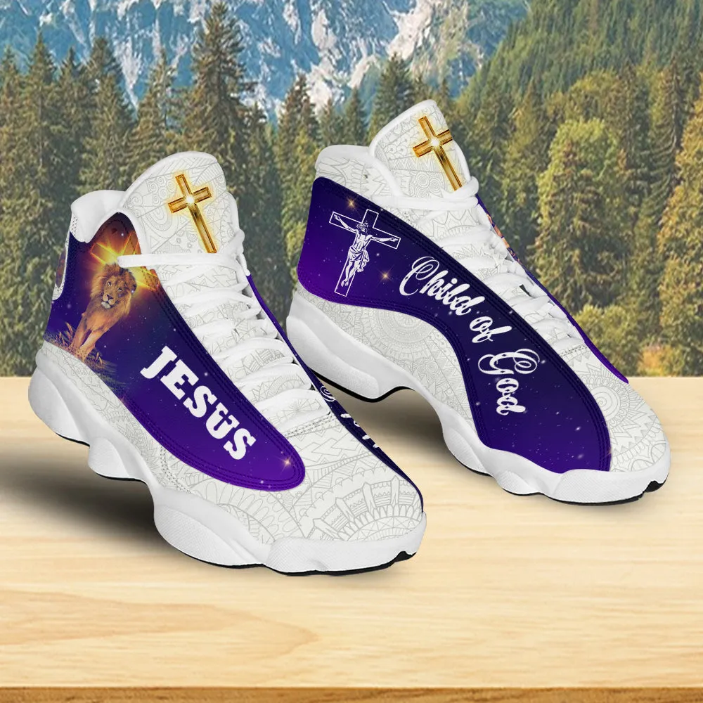 Teesdily | Jesus Lion Of Judah A Child Of God Basketball Shoes, Jesus Saves Shoes, Christian Unisex Basketball Shoes Gift