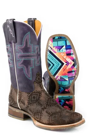 Tin Haul Womens Sizzling Aztec Purple Leather Cowboy Boots